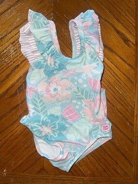 Ruffle Butts Pastel Blue and Pink Floral Ruffle Swimsuit